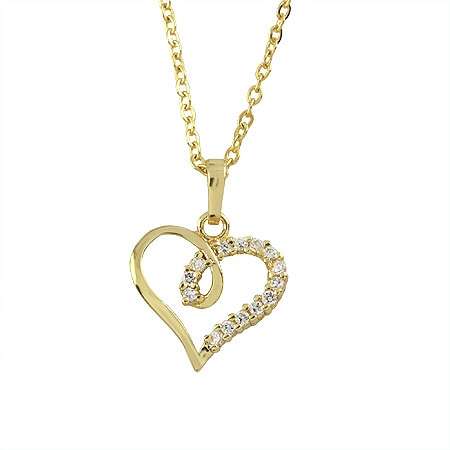 0.14ctw 14K Yellow Gold Plated Cubic Zirconia Heart Pendant with Necklace