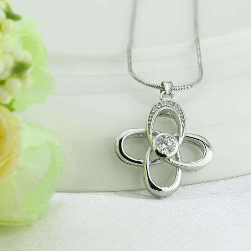 0.375ctw CZ Flower Shape Silver Pendant with Chain