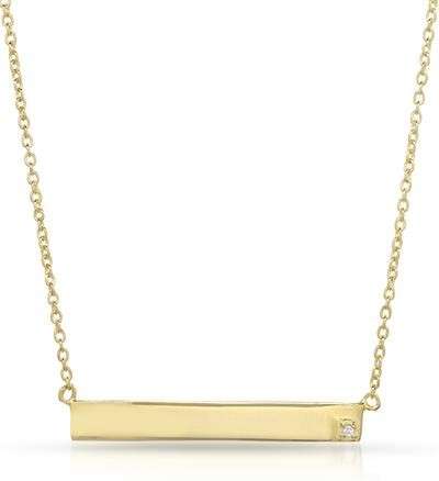 Diamond Pendant Bar and Necklace with 14K Gold Plating
