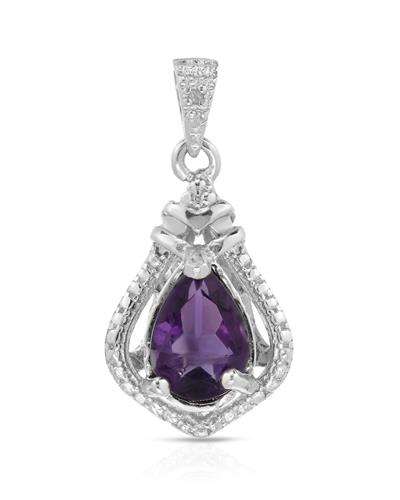 0.93ctw Natural Amethyst and Diamond Pendant in 925 Sterling Silver with FREE CHAIN