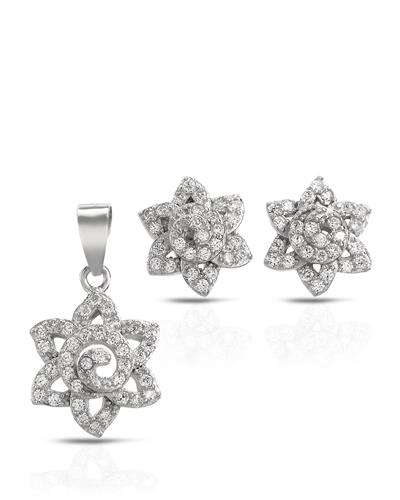 Cubic Zirconia Star Shape Earrings and Pendant Set in 925 Sterling Silver
