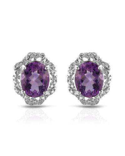 4.52ctw Natural Amethyst and Diamond Stud Earrings in 925 Sterling Silver