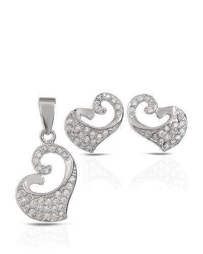Heart shape CZ Pendant and Earring Jewellery Set in Silver