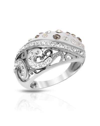 White Crystal and Enamel Dress Ring in 925 Sterling Silver- Size 10