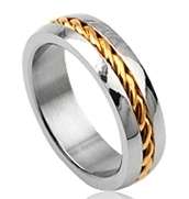 Stainless Steel Wedding Band with Gold Plated Rope Centre- Size 11