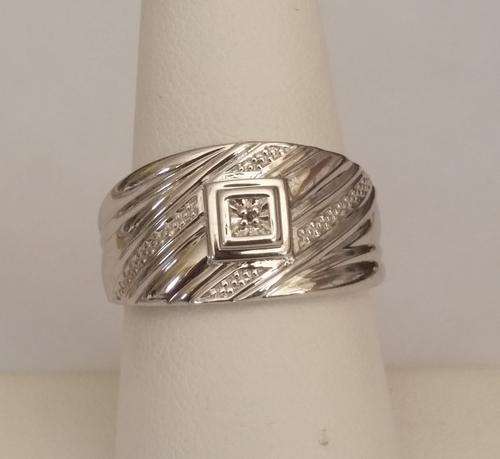 925 Sterling Silver Natural Diamond Ring- Size O
