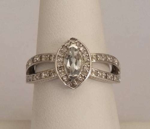 Diamond and Cr Sapphire Halo Ring in Silver- Size N