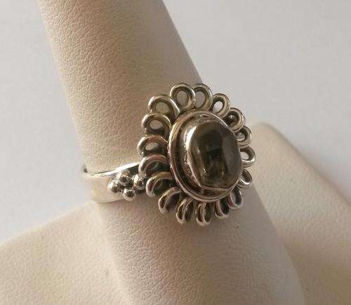 Herkimer Diamond Crystal Flower 925 Sterling Silver Ring- Size P
