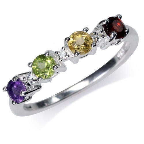 0.83ct Multi Coloured Gemstone Promise Ring in 925 Sterling Silver- Size 8