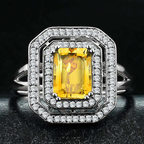 2ct Natural Citrine Halo Ring - Size 8