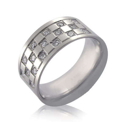 Stainless Steel Men`s CZ Wedding Band- Size 9