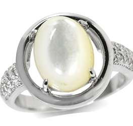Pearl and CZ Dress Ring in 925 Sterling Silver- Size 6