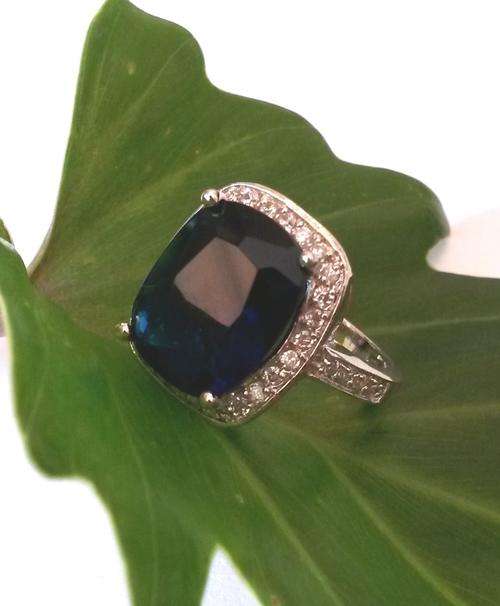 Blue CZ Halo design Dress Ring- Size 8