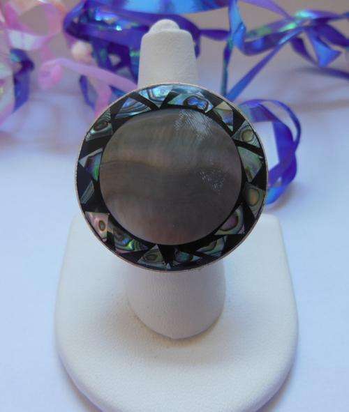 Dress Ring with GenuineShell Inlay - Size 8-Adjustable