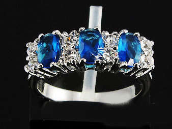 Blue Oval Trilogy and Clear CZ Band Size 6 / 7