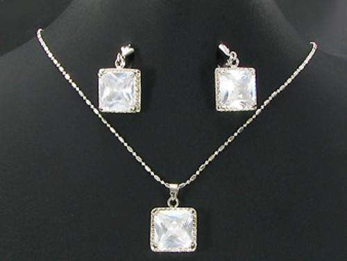Square CZ Pendant and earring set