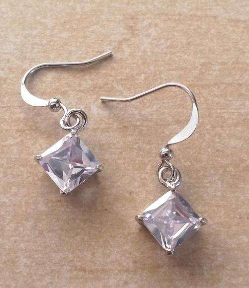 3.20ct Princess Cut Silver Costume Drop Earrings