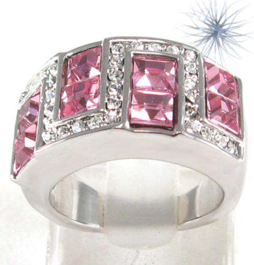 Simulated Pink Sapphire & Rhinestone Costume Dress Ring**Size 10**