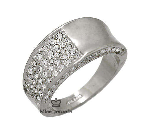 **Stunning broad band dress ring encrused with simulated diamonds - Size 8