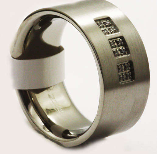 Stainless steel Band with Simulated Diamonds- Size 8.25
