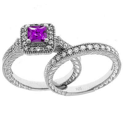 **925 STERLING SILVER**Size 8**Gorgeous simulated amethyst and diamond wedding set