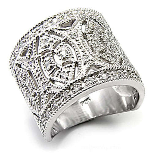 **STUNNING**925 Sterling Silver Filigree Ring encrusted with CZ's