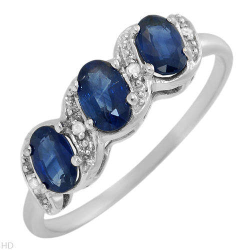 0.8ctw Sapphire and Natural Diamond Ring in 10k White Gold