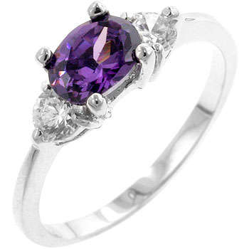 ***SPARKLING***Oval Sonnet Amethyst Triplet Engagement Ring***Size 5 - 8