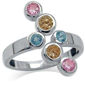 Multi Colour Split Silver Modern Ring - Size 7