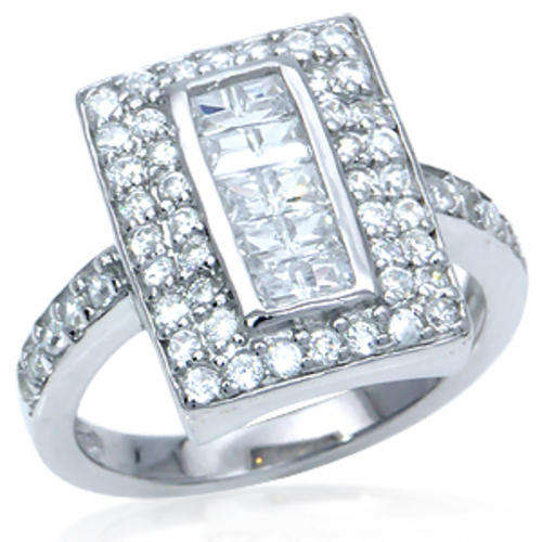CZ Cluster Halo Ring in Silver - Size 8