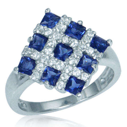 Sapphire Blue and White CZ Sterling Silver  Ring- Size 5.75
