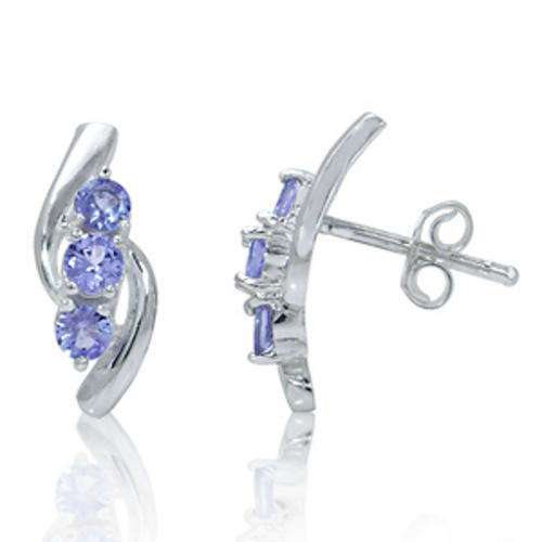 **NEW ARRIVAL**3 Stone Natural Tanzanite**925 Sterling Silver**BEAUTIFUL stud earrings**
