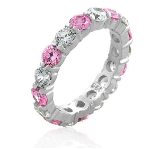 *GORGEOUS*925 Sterling Silver*STUNNING*2.5ctw*Eternity Wedding Band*Simulated Diamonds & Pink Ice CZ