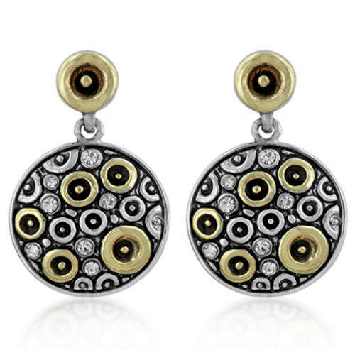 Contemporary Two Toned Circular Drop Earrings