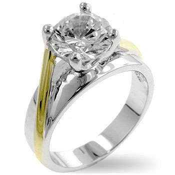 Solitaire Two Tone Costume Engagement Style Ring Sizes 5-10