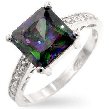 925 STERLING SILVER- Magnificent Mystic Topaz Cubic Zirconia ring- Size 9