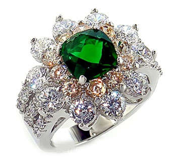 **2.25ct Ascher cut Simulated emerald and diamond engagement ring**