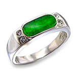 925 STERLING SILVER Simulated emerald and diamond dress ring Size 9/10
