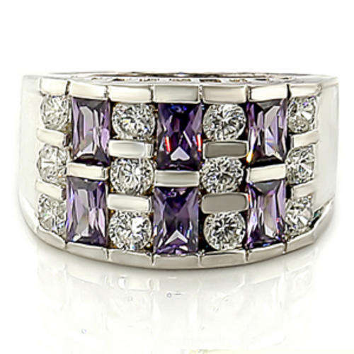 **GORGEOUS**Rhodium Plated Amethyst & Clear CZ Dress Ring**