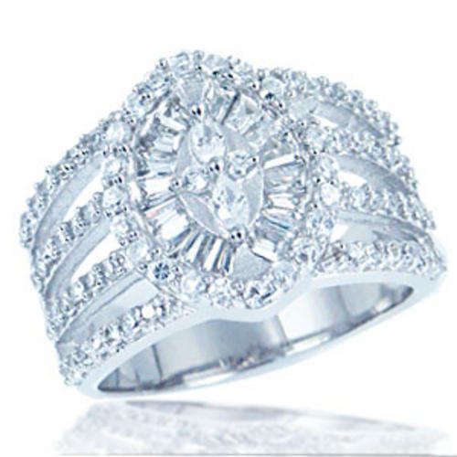 CZ 925 Sterling Silver Big Cluster Ring- Size 8