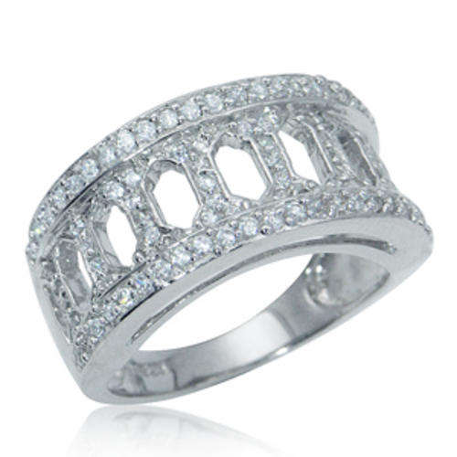 Cubic Zirconia Filigree Band in 925 Sterling Silver-Size 8