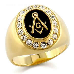 MAGNIFICENT****Gold Plated Austrian Crystal Masonic Ring**Size 11***