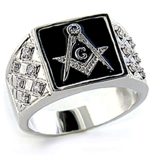 ***NEW SUMMER ARRIVAL**STYLISH***Men's Rhodium Plated Crystal Masonic Ring***Sizes 9-11***