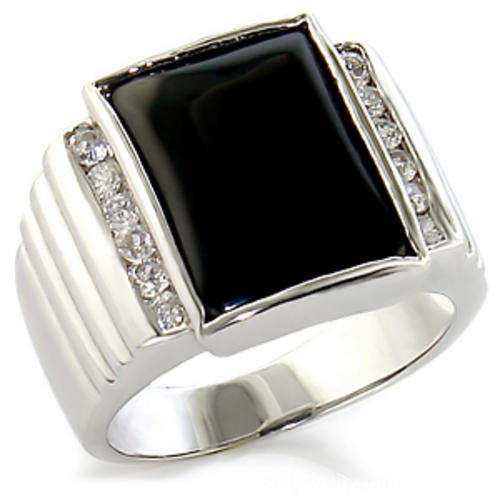 ***LAST CHANCE**STYLISH***Men's Rhodium Plated Black Onyx and CZ Ring***Size 12***