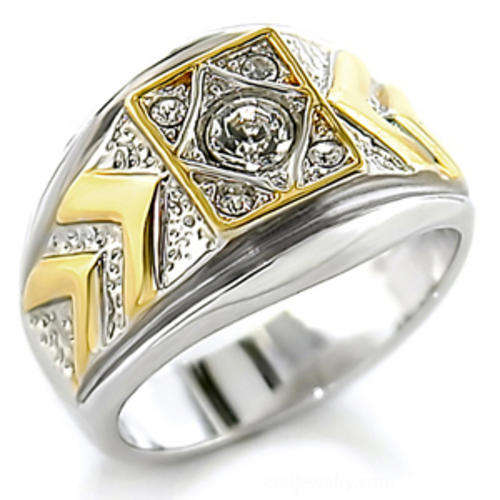 ***NEW SUMMER ARRIVAL****MAGNIFICENT****Men's Two Tone Austrian Crystal Ring**Sizes 9/11/12***