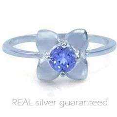 **STUNNING**0.20ct Natural Tanzanite 925 Sterling Silver Flower Ring**Size 7**