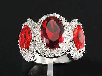 **LAST OF STOCK**Simulated Red Ruby and White Topaz Dress Ring**Size 6/7**