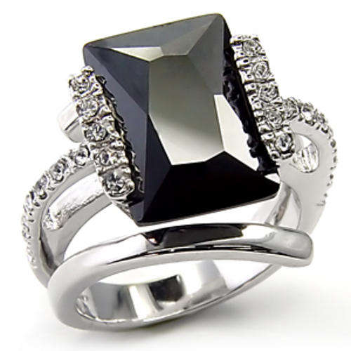 **GORGEOUS BLACK MAGIC**Stunning Emerald Cut Dress Ring** Size 8-10**