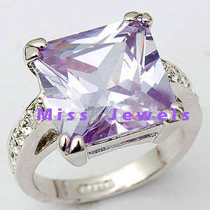 Princess Cut Lavender CZ and Rhinestone Crystal Ring- Size J