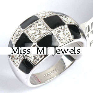 **Onyx and Round Cut Clear CZ Dress Ring**Size 7/9**